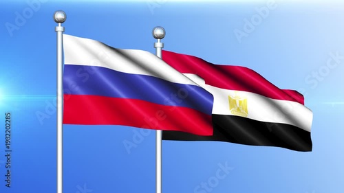 Russia and Egypt National Flag Waving on Pole Loop