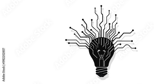 Lightbulb features an integrated circuit pattern that symbolizes digital innovation and the evolution of smart technology ideas.