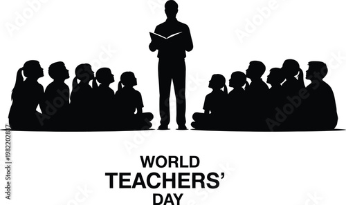 World teachers' day illustration silhouette of a teacher and students