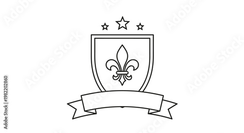 Elegant heraldic crest featuring a fleur-de-lis symbol inside a shield with stars above and a blank banner below.