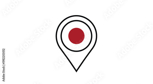 Map pin icon with Japan flag inside marks a specific location on a plain white background for travel and navigation concepts.