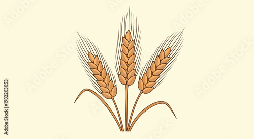 Three stalks of golden wheat are illustrated in a traditional style on a light yellow background for agricultural and baking themes.