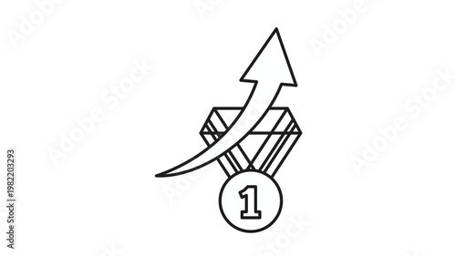 Bild auf Leinwand Vector illustration of a first place medal icon with an upward growth arrow, symbolizing success, achievement, winning, progress, and performance improvement in a minimalist black line art style