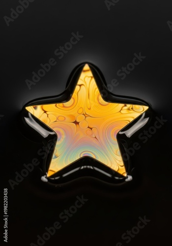 Iridescent soap  forms a glowing star shape against a dark background.