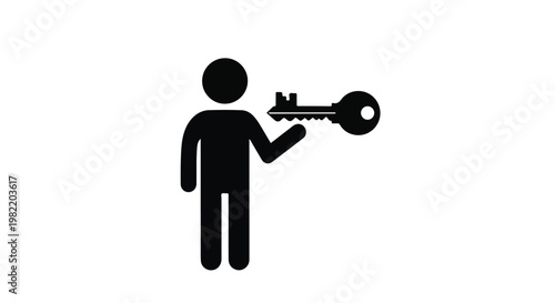 Person silhouette holding a key represents the concept of property ownership or finding a new home solution.