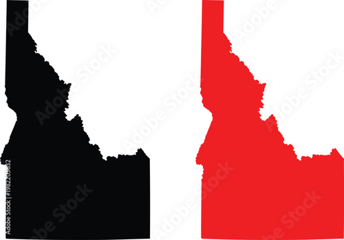 A minimalist graphic illustration featuring two distinct silhouettes of the state of idaho usa. Vector