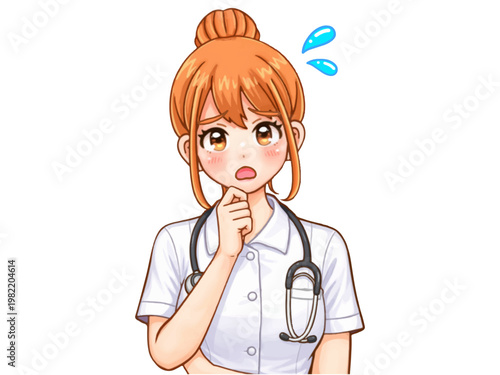 困る看護師女性のアニメ系イラスト素材2