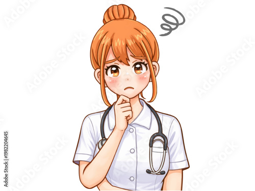 困る看護師女性のアニメ系イラスト素材