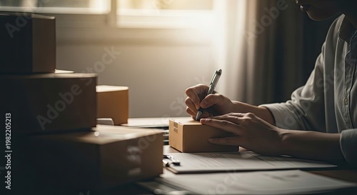 Child with a flashlight explores boxes in a dimly lit room creating a sense of wonder