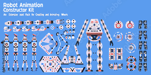 Robot animation kit components displayed for creating and animating robotic figures