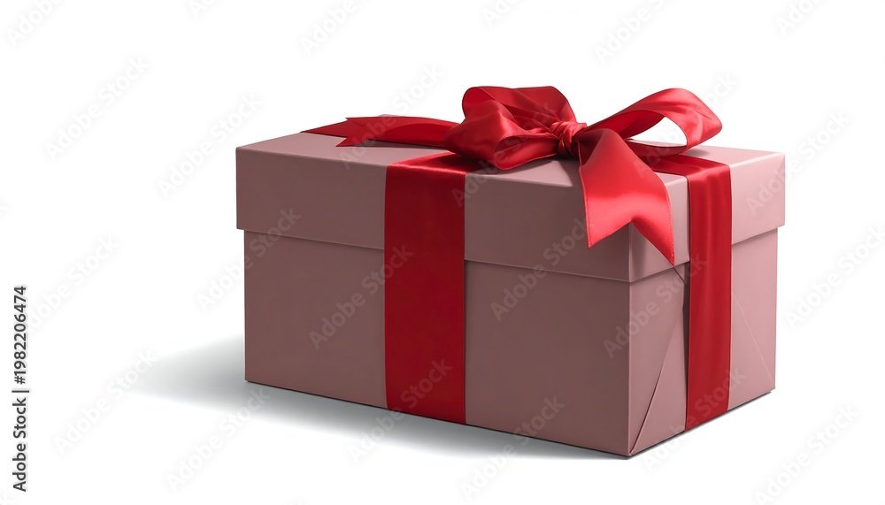 Fototapeta premium A gift box wrapped with a red ribbon and bow on top is sitting on a surface.