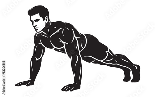 Muscular Man Doing Push Up Silhouette Vector