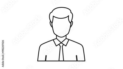 Professional businessman avatar vector icon, minimalist black line illustration of a male office worker wearing a dress shirt and necktie, clean scalable graphic for user profile or business.