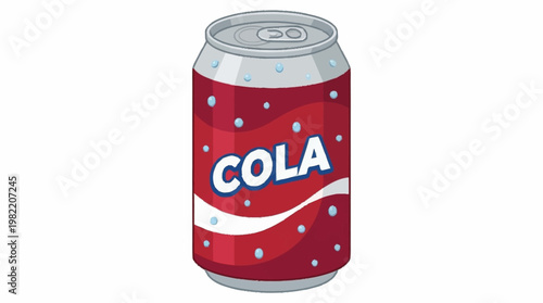 A refreshing can of cola with condensation droplets on its surface, ready to be enjoyed.