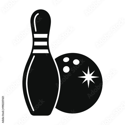 Bowling Pin and Ball Icon Silhouette Set for Sports Club Competition and Entertainment Logo Design