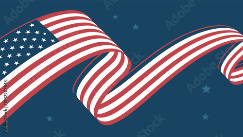 USA flag illustration on blue background, template for American culture celebration and event invitations.