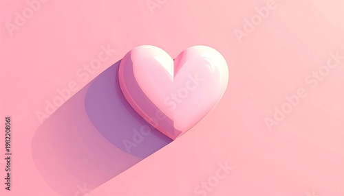 A pink heart shaped object casts a shadow on a pink background.