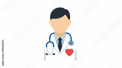 Doctor icon with stethoscope and heart symbol on white background