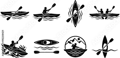 Kayak Paddle Silhouette Vector Set