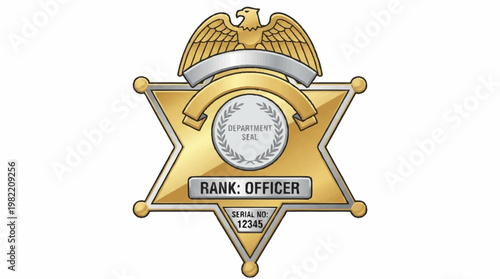 A golden six-pointed star badge with an eagle emblem at the top, indicating a law enforcement officer's rank.