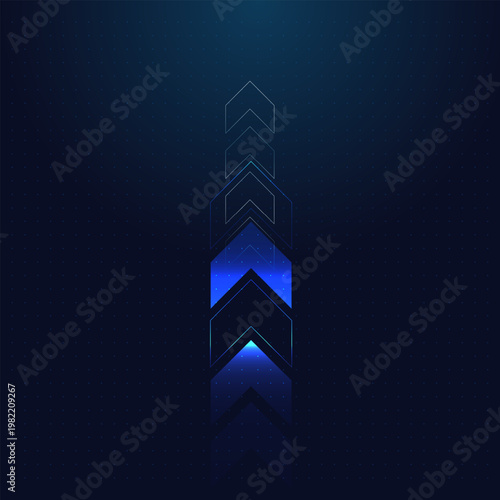 A glowing blue arrow motifs reflect an upward trajectory, perfect for visualizing global finance and digital business innovation