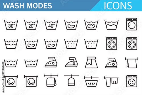 Wash Mode Symbols Pack Editable Line Vector Laundry Appliance Icons