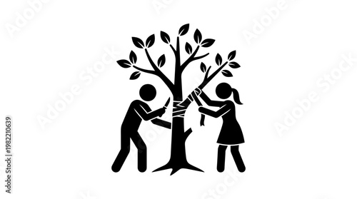 People Planting and Caring for a Tree Silhouette