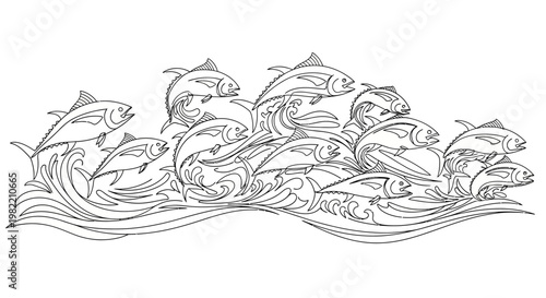 School of fish swimming together fast.