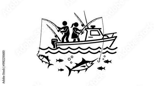 Fishing Trip Family in a Boat Catching Fish
