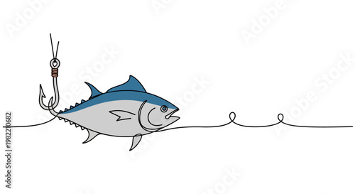 Tuna Fish on Fishing Hook Line.