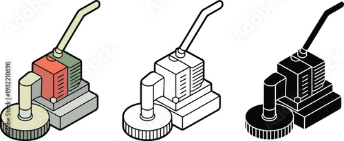 Floor polisher silhouette & Outline and illustration set isolated on transparent background