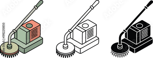 Floor polisher silhouette & Outline and illustration set isolated on transparent background