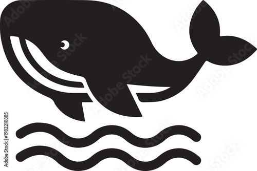 Minimalist Whale Vector Icon Jumping Over Waves Flat Illustration