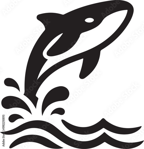 Minimalist Whale Vector Icon Jumping Over Waves Flat Illustration