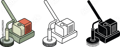 Floor polisher silhouette & Outline and illustration set isolated on transparent background