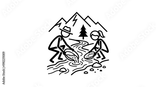 Gold Panning Couple in Mountain Stream