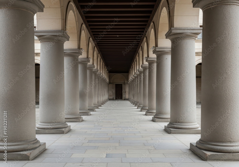 Obraz premium Colonnade of stone pillars long perspective view colonnade building