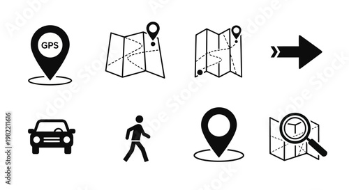 Navigation icons for travel and transport.