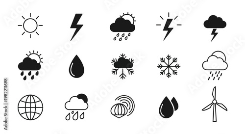 Weather forecast icons on white background.