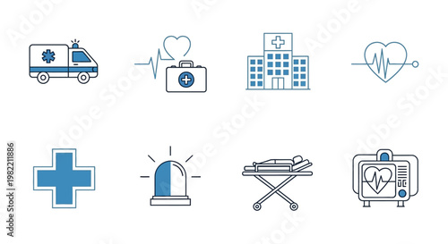 Medical Emergency Care Symbols Icons.