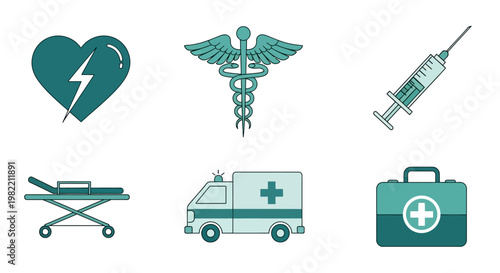 Medical emergency icons and symbols.