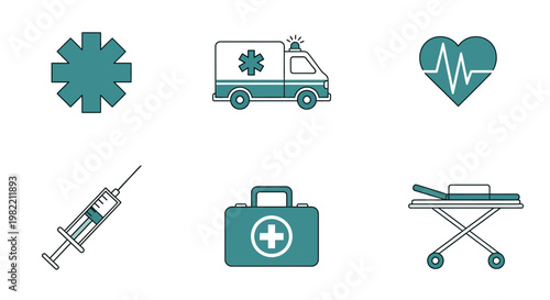 Medical emergency icons and symbols.