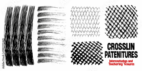 Collection of hand drawn linear textures and patterns in black and white