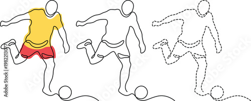Sequence of a soccer player kicking a ball in different styles Vector