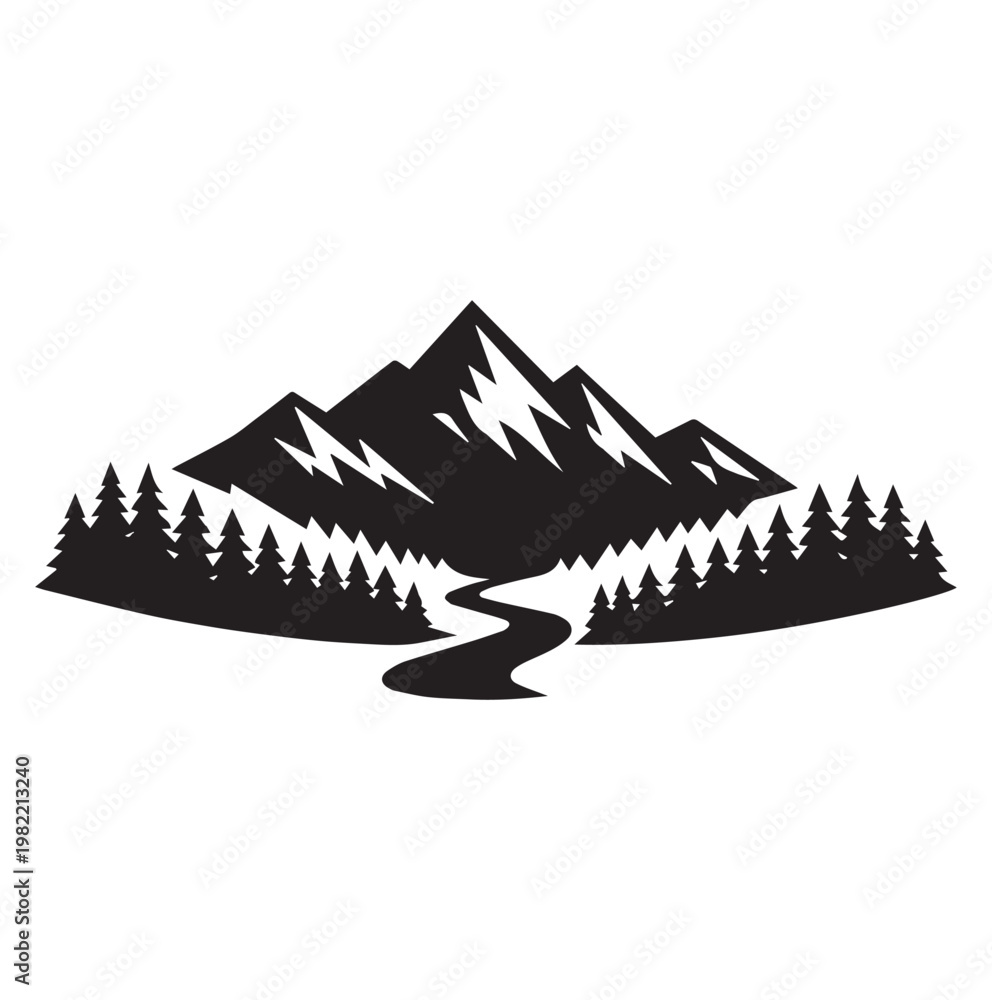 Fototapeta premium Mountain Forest Silhouette Scene