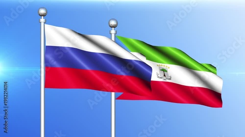 Russia and Equatorial Guinea National Flag Waving on Pole Loop