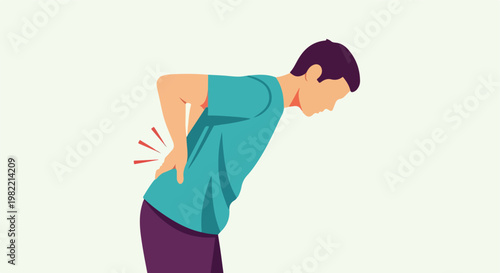 Flat vector illustration of a man bending while experiencing lower back pain art