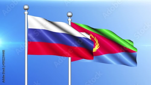 Russia and Eritrea National Flag Waving on Pole Loop
