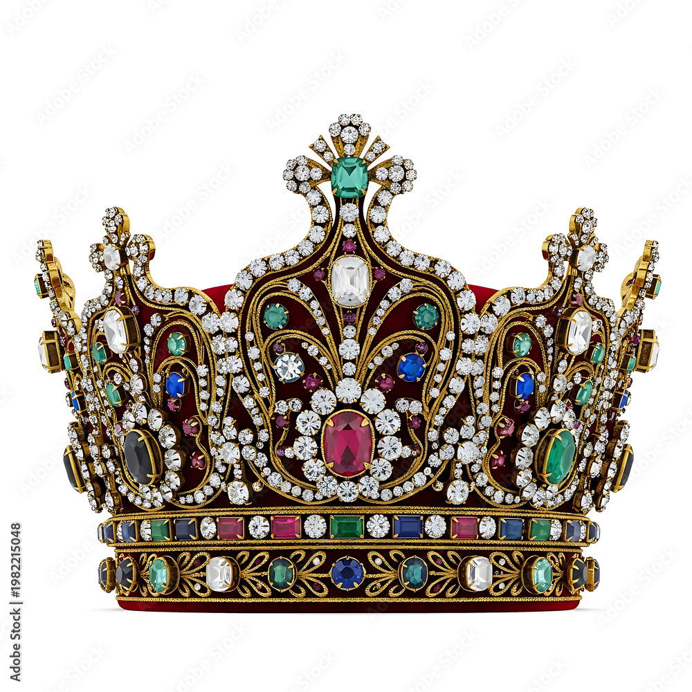 Fototapeta premium Ornate royal jeweled crown isolated on white background