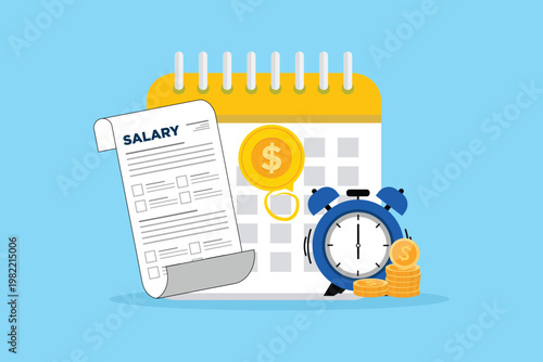 Salary concept, administrative accounting office or calendar Payday. flat vector illustration on background